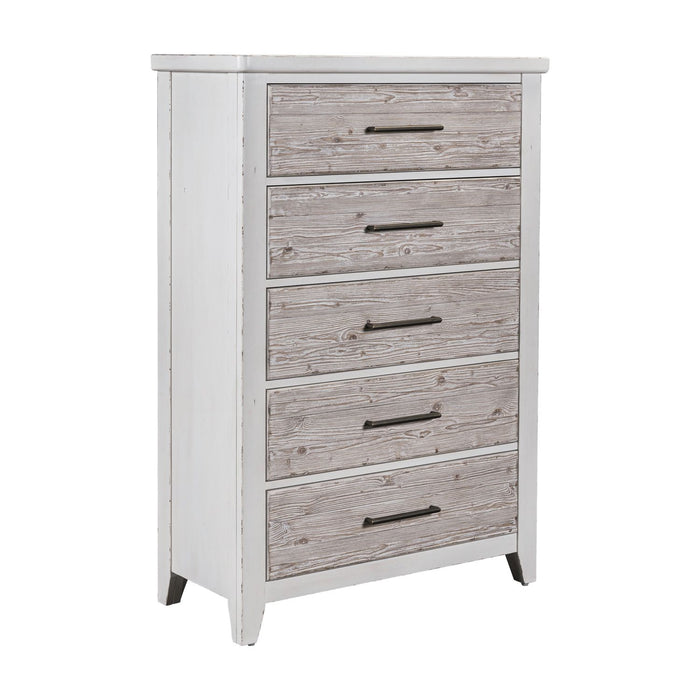 Backroads Drawer Chest in Weathered White/Parchment Brown