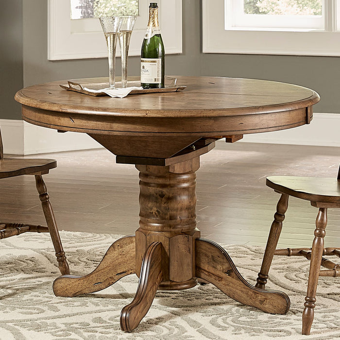 Liberty Furniture Carolina Crossing Oval Pedestal Table in Antique Honey image