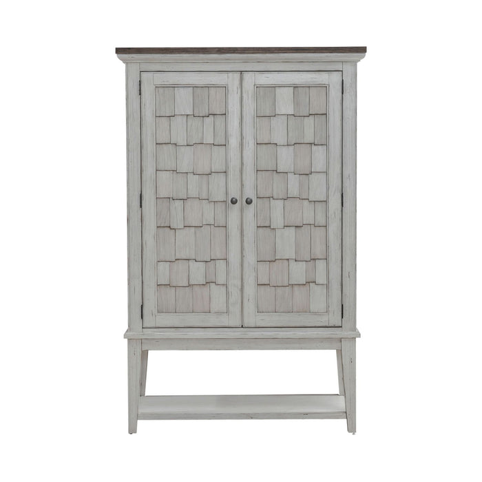 River Place Bar Cabinet in Riverstone White & Tobacco EST SHIP TIME APPX 4 WEEKS