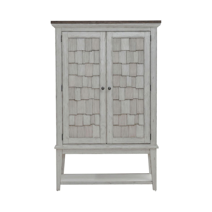 Liberty Furniture River Place Bar Cabinet in Riverstone White & Tobacco EST SHIP TIME APPX 4 WEEKS