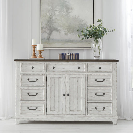 Liberty Furniture River Place 9 Drawer Dresser in Riverstone White and Tobacco image