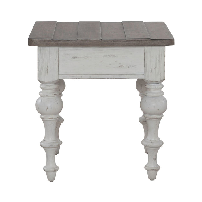 River Place End Table in Riverstone White & Tobacco