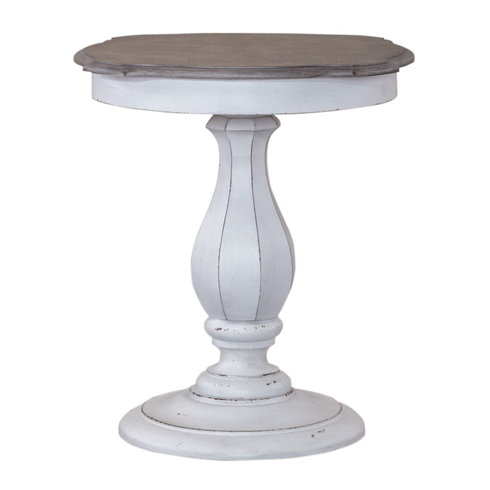 Magnolia Manor Round Accent Table in Antique White Base w/ Weathered Bark Tops