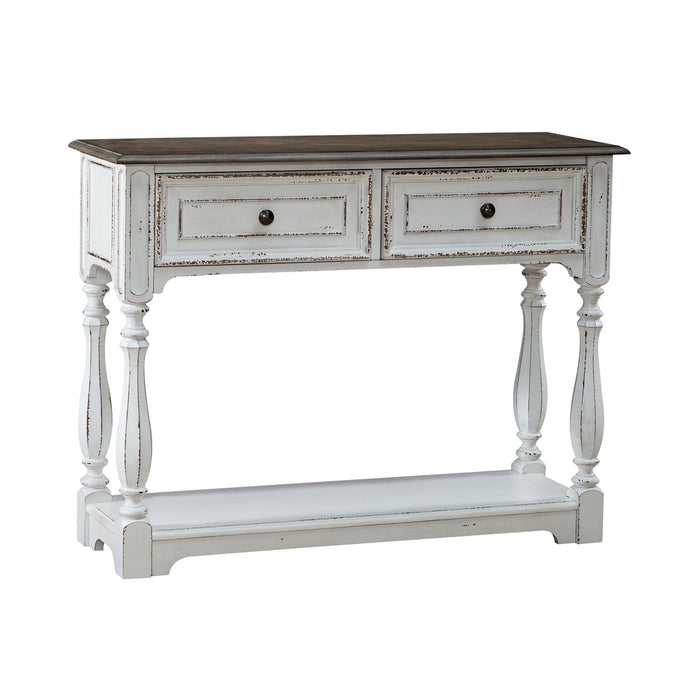 Magnolia Manor Hall Console in Antique White & Weathered Bark EST SHIP TIME APPX 4 WEEKS
