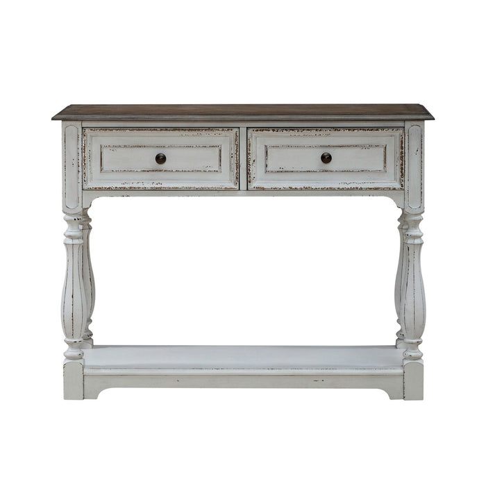 Magnolia Manor Hall Console in Antique White & Weathered Bark EST SHIP TIME APPX 4 WEEKS