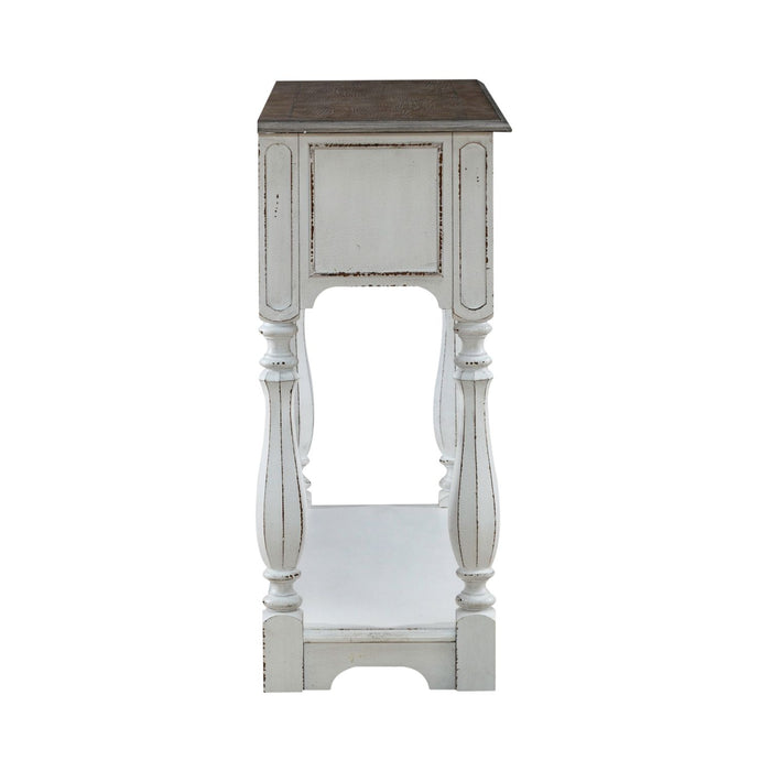 Magnolia Manor Hall Console in Antique White & Weathered Bark EST SHIP TIME APPX 4 WEEKS