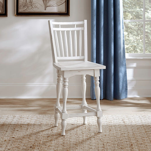 Liberty Furniture Magnolia Manor Spindle Back Swivel Counter Height Chair (Set of 2) in Antique White & Weathered Bark image