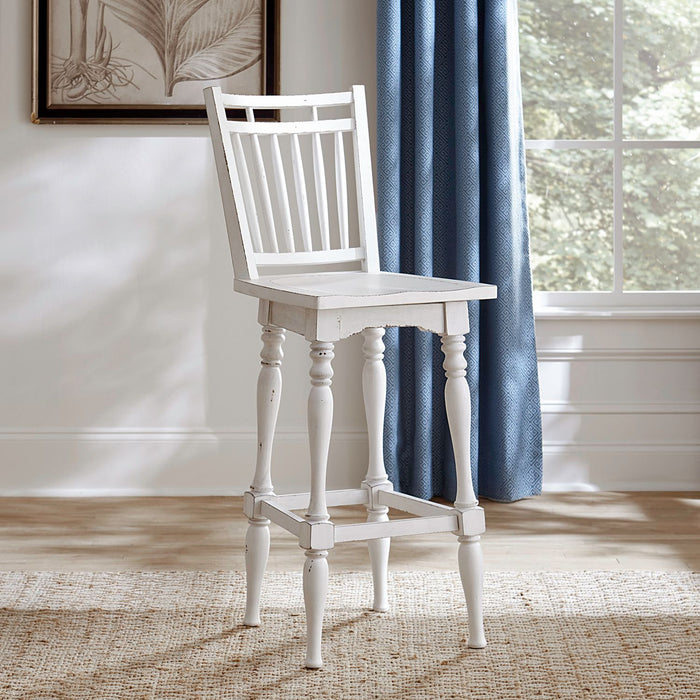 Liberty Furniture Magnolia Manor Spindle Back Swivel Bar Stool (Set of 2) in Antique White & Weathered Bark image