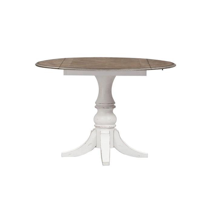 Magnolia Manor Drop Leaf Table in Antique White Base w/ Weathered Bark Tops