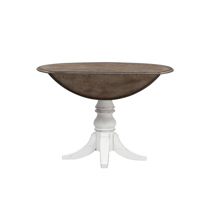 Magnolia Manor Drop Leaf Table in Antique White Base w/ Weathered Bark Tops