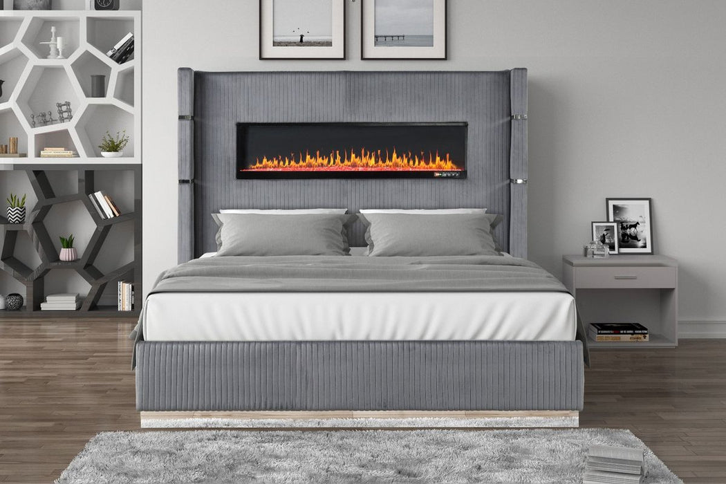 Galaxy Home Lizelle King Bed in with Ambient Lighting in Gray