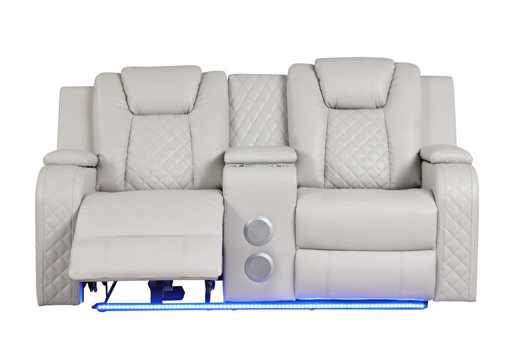Galaxy Home Benz LED & Power Reclining Loveseat in Ice/ White