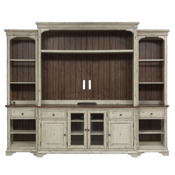 Liberty Morgan Creek Entertainment TV Stand in Antique White Finish with Wire Brushed Tobacco Accents