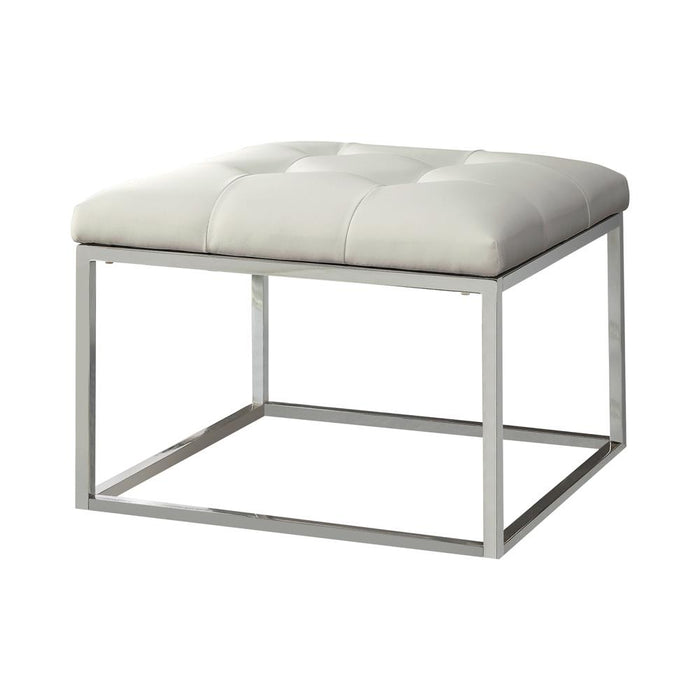 Swanson Upholstered Tufted Ottoman White and Chrome image