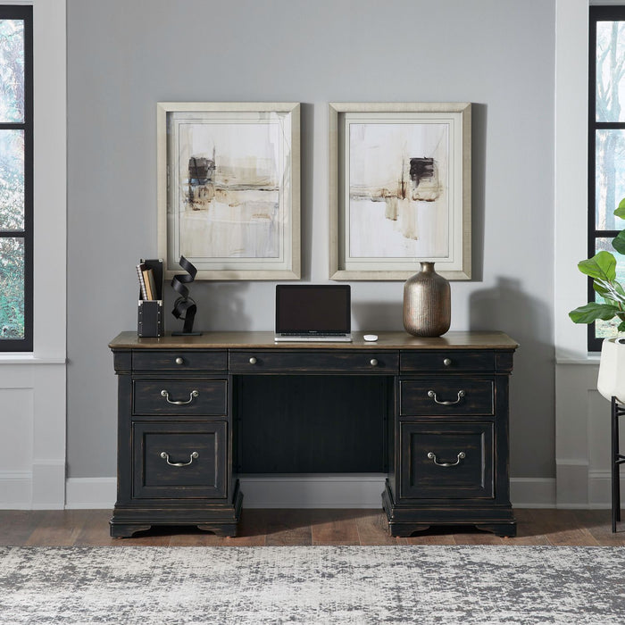 Liberty Furniture Meritage Credenza & Hutch in Aged Charcoal w/ Rub Thru/Caramel image