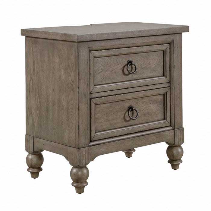 Americana Farmhouse 2 Drawer Nightstand in Dusty Taupe and Black