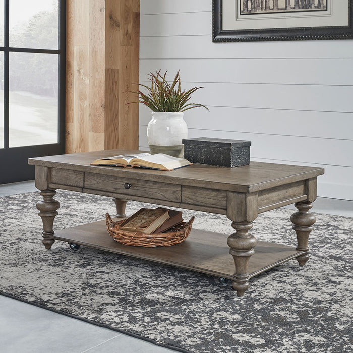 Liberty Furniture Americana Farmhouse Rectangular Cocktail Table in Dusty Taupe image