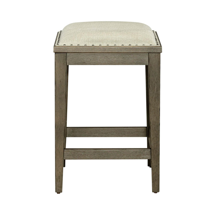 Americana Farmhouse Upholstered Console Stool in Dusty Taupe