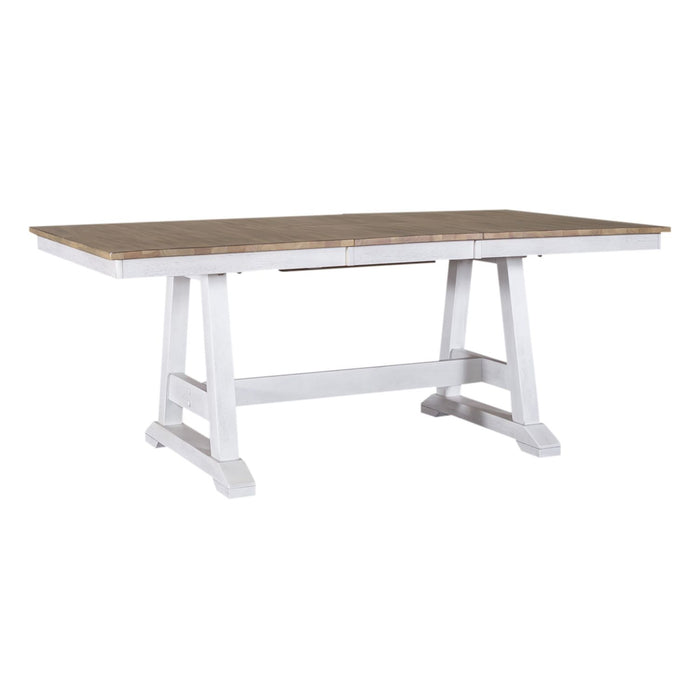 Lindsey Farm Trestle Dining Table in Weathered White & Sandstone
