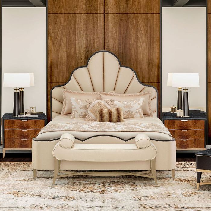 AICO Malibu Crest King Scalloped Panel Bed in Dark Espresso