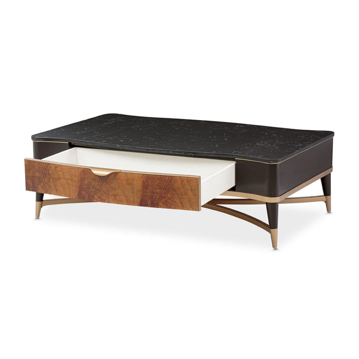 AICO Malibu Crest Rectangular Cocktail Table in Crotch Mahogany
