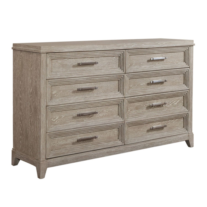 Belmar 8 Drawer Dresser in Washed Taupe and Silver Champagne