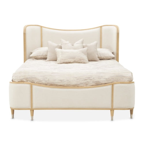 AICO Furniture Camellia Field Queen Upholstered Panel Bed in Caramel