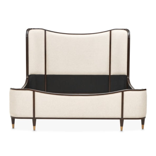 AICO Furniture Camellia Field Queen Upholstered Panel Bed in Warm Pecan