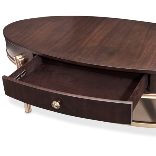 AICO Furniture Camellia Field Oval Cocktail Table in Warm Pecan