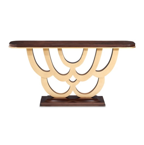 AICO Furniture Camellia Field Console Table in Warm Pecan