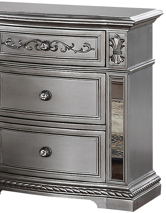 Pamela Transitional Style Nightstand in Silver finish Wood