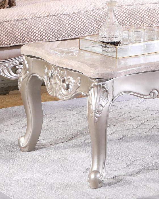 Daisy Traditional Style Coffee Table in Pearl finish Wood
