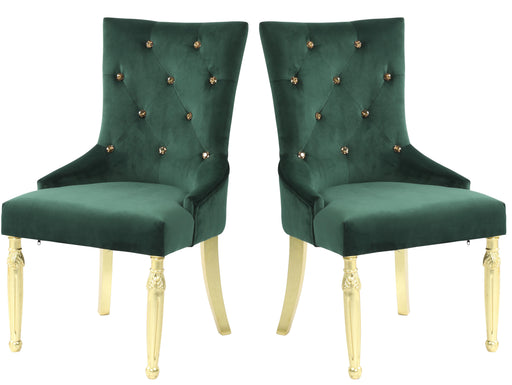 Queen Gold Modern Style Dining Chair in Green Velvet Fabric image