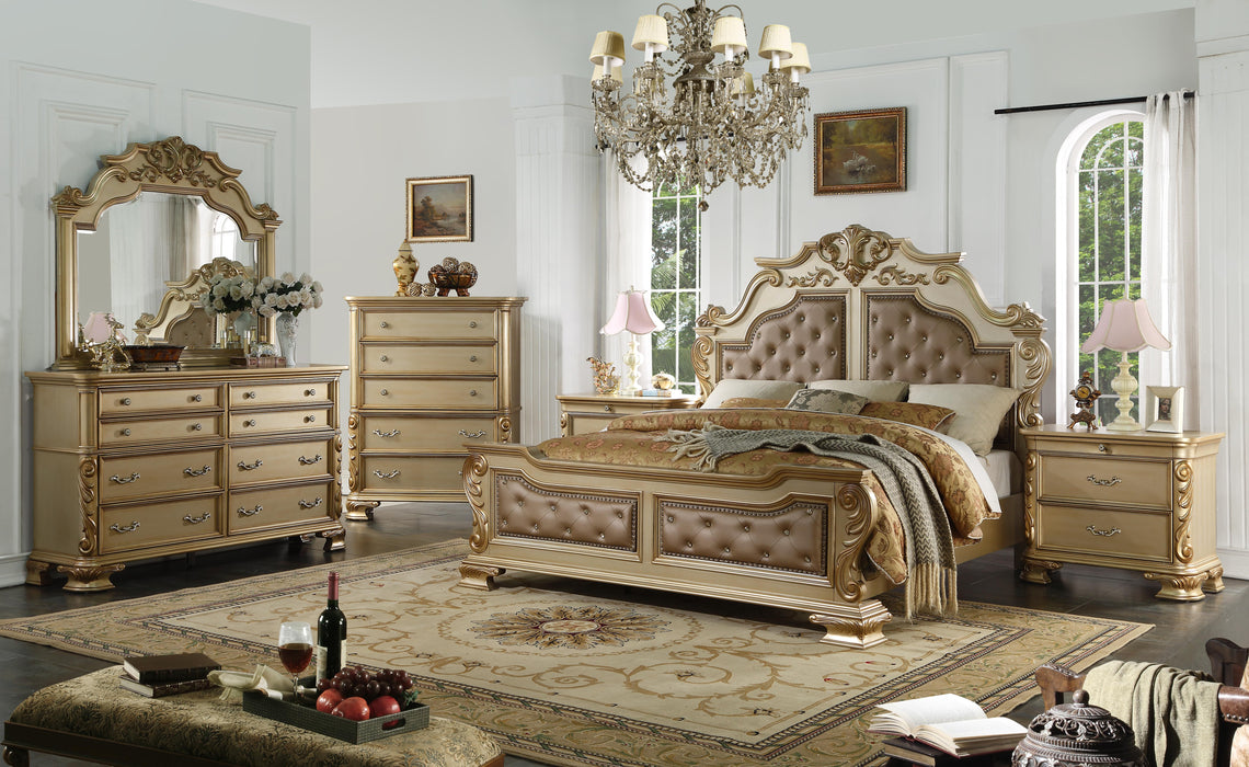 Miranda Transitional Style Queen Bed in Gold finish Wood