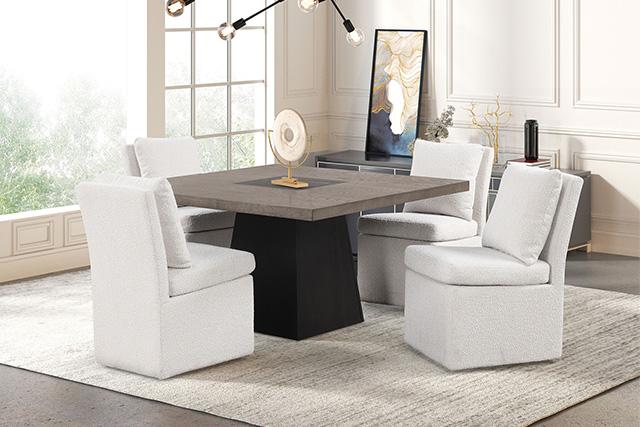 Broager 5 Pc Dining Table Set (White Swivel Chairs)