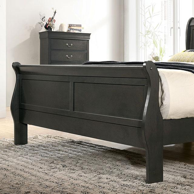 Louis Philippe E.King Bed Black, Cherry, & Gray