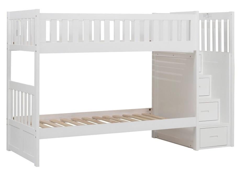 Galen Bunk Bed w/ Reversible Step Storage in White B2053SBW-1*