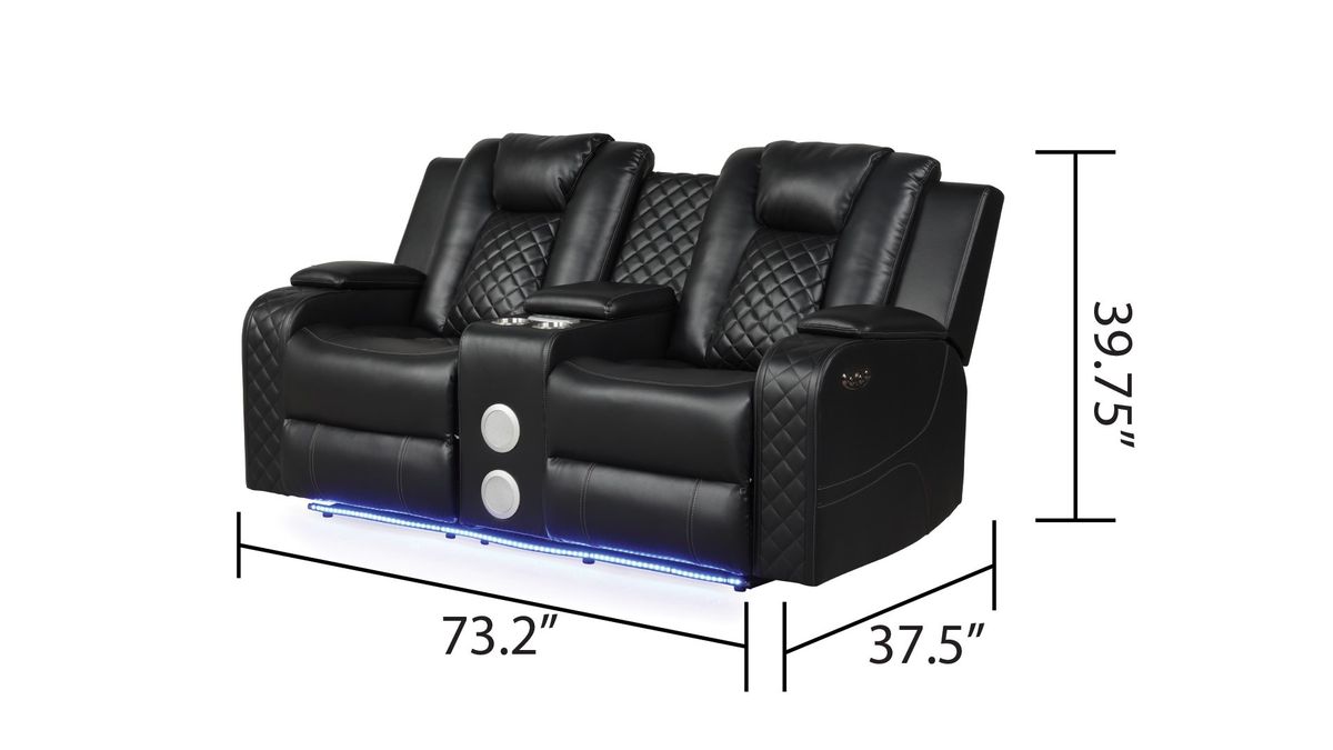 Galaxy Home Benz LED & Power Reclining Loveseat in Black