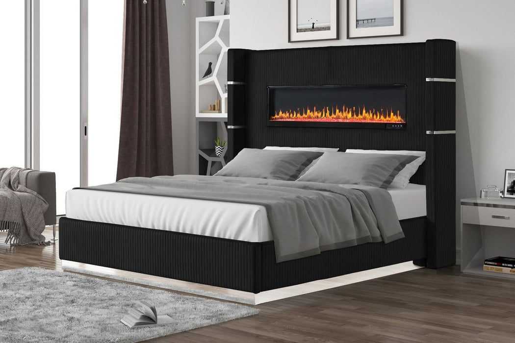 Galaxy Home Lizelle Queen Bed in with Ambient Lighting in Black
