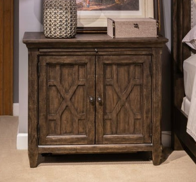 Liberty Furniture Paradise Valley 2 Door Bedside Chest with Charging Station in Saddle Brown image