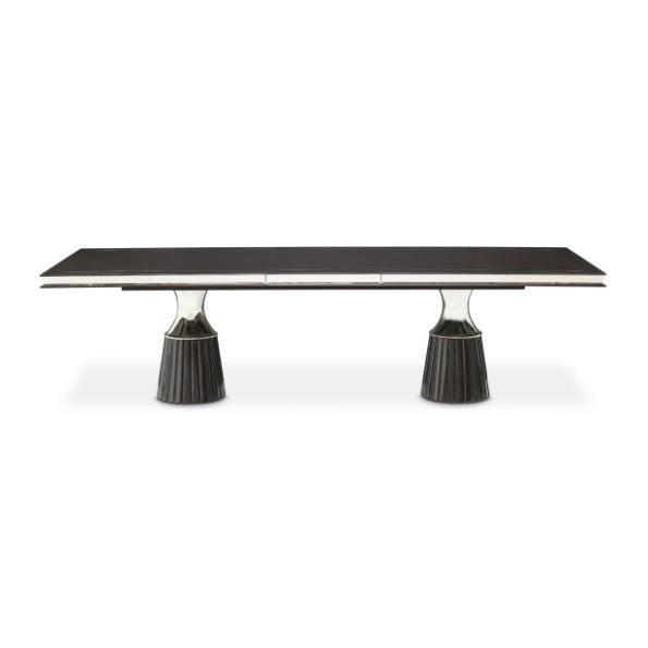 AICO Furniture Carmela Pedestal Dining Table in Glossy Charcoal Sand
