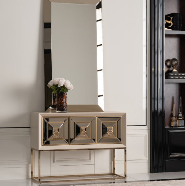 AICO Furniture Madison Small Console with Leg in Glistening Gold