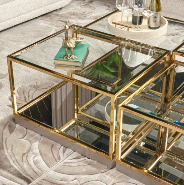 AICO Furniture Savannah Breeze 2pc Small Cocktail Table in Bright Gold