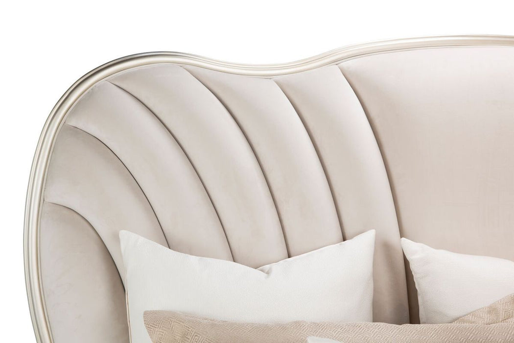 AICO London Place Queen Upholstered Panel Bed in Creamy Pearl