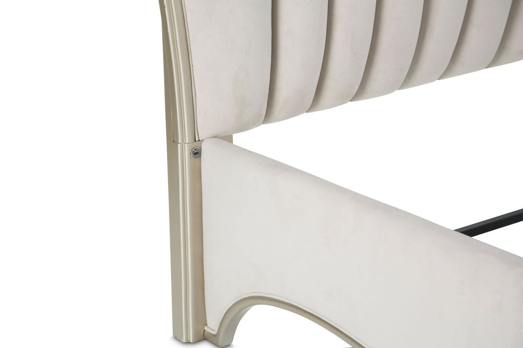 AICO London Place King Upholstered Panel Bed in Creamy Pearl