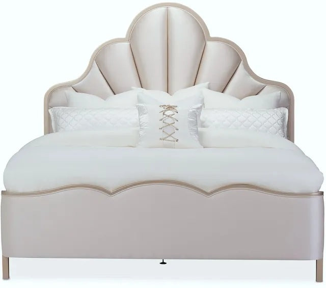 AICO Malibu Crest Queen Scalloped Panel Bed in Chardonnay