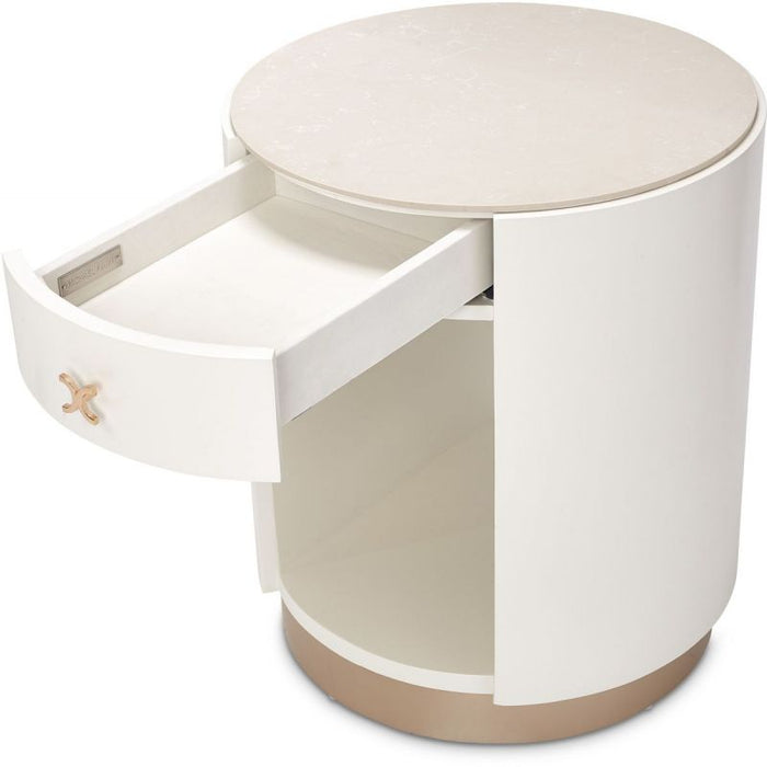 AICO La Rachelle Round End Table w/ Marble Top in Medium Champagne