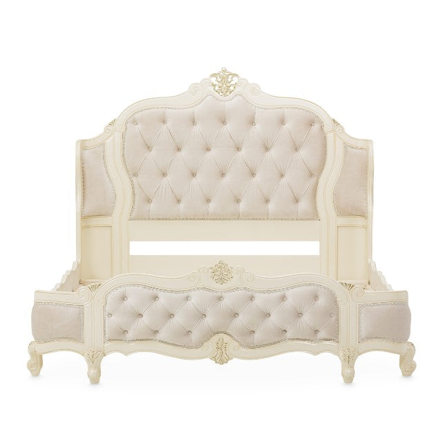 AICO Lavelle Queen Wing Mansion Bed in Classic Pearl