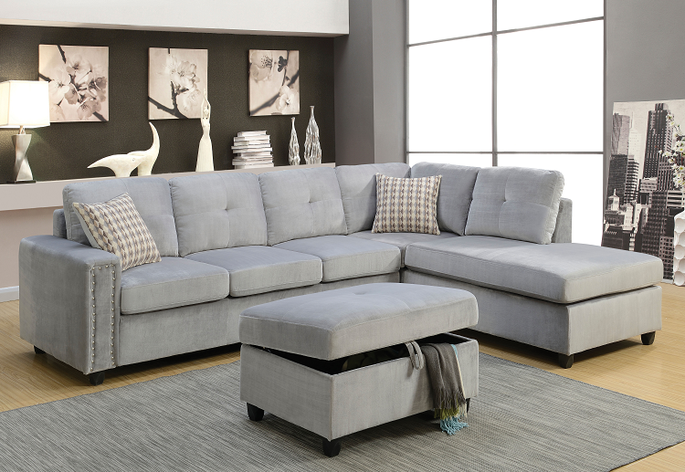 Belville Gray Velvet Sectional Sofa w/Pillows image