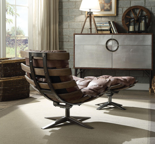 Gandy Retro Brown Top Grain Leather Chair & Ottoman (2Pc Pk) image